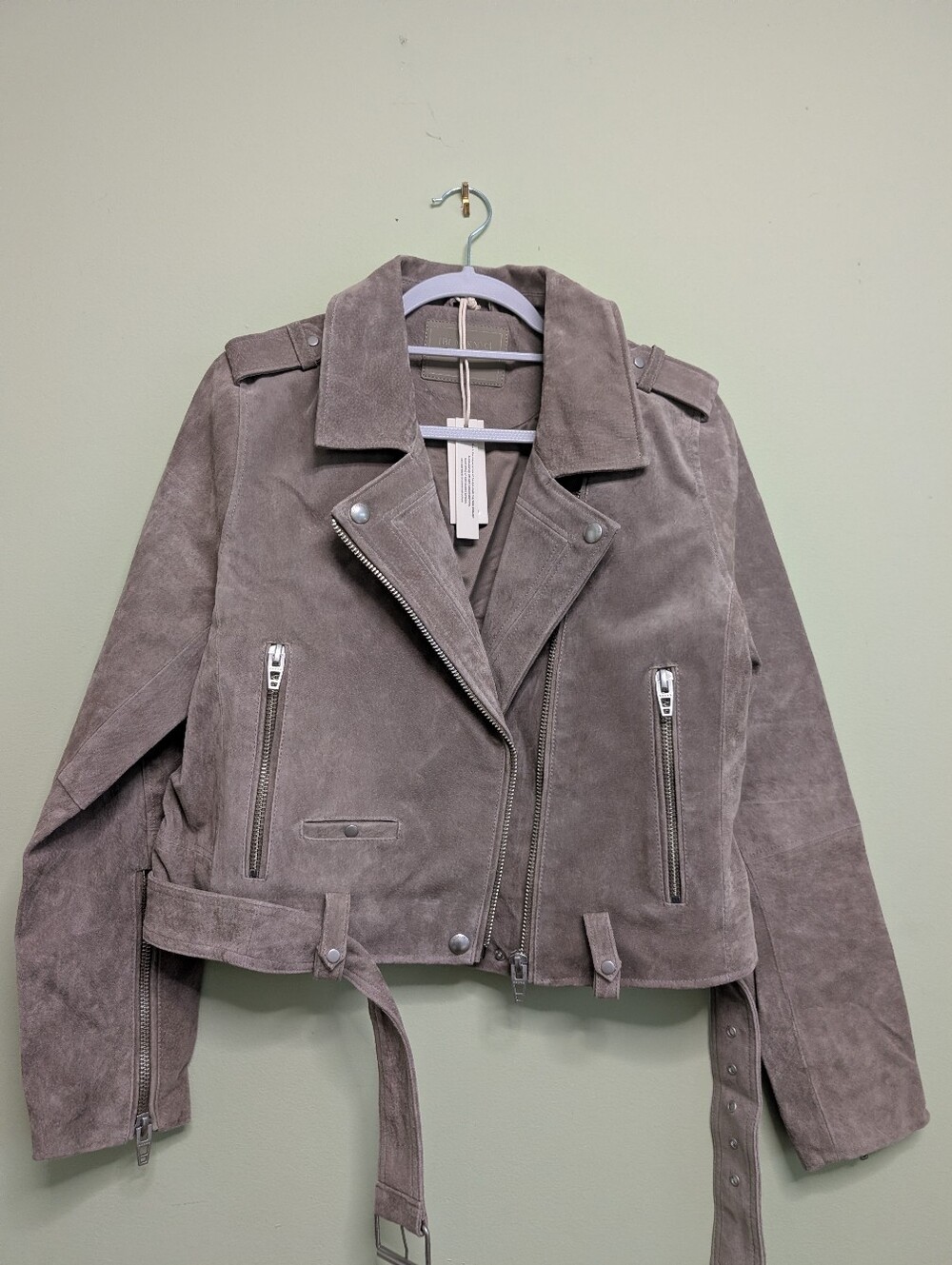 NWT 100% Suede Cropped Moto Jacket - Taupe - Picture 4 of 7